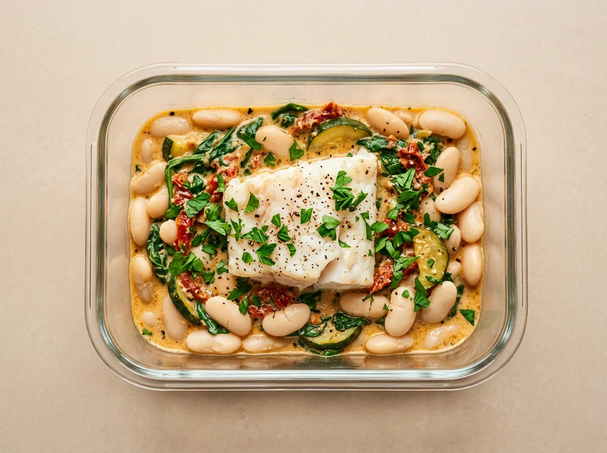 Alubias blancas en salsa toscana con bacalao