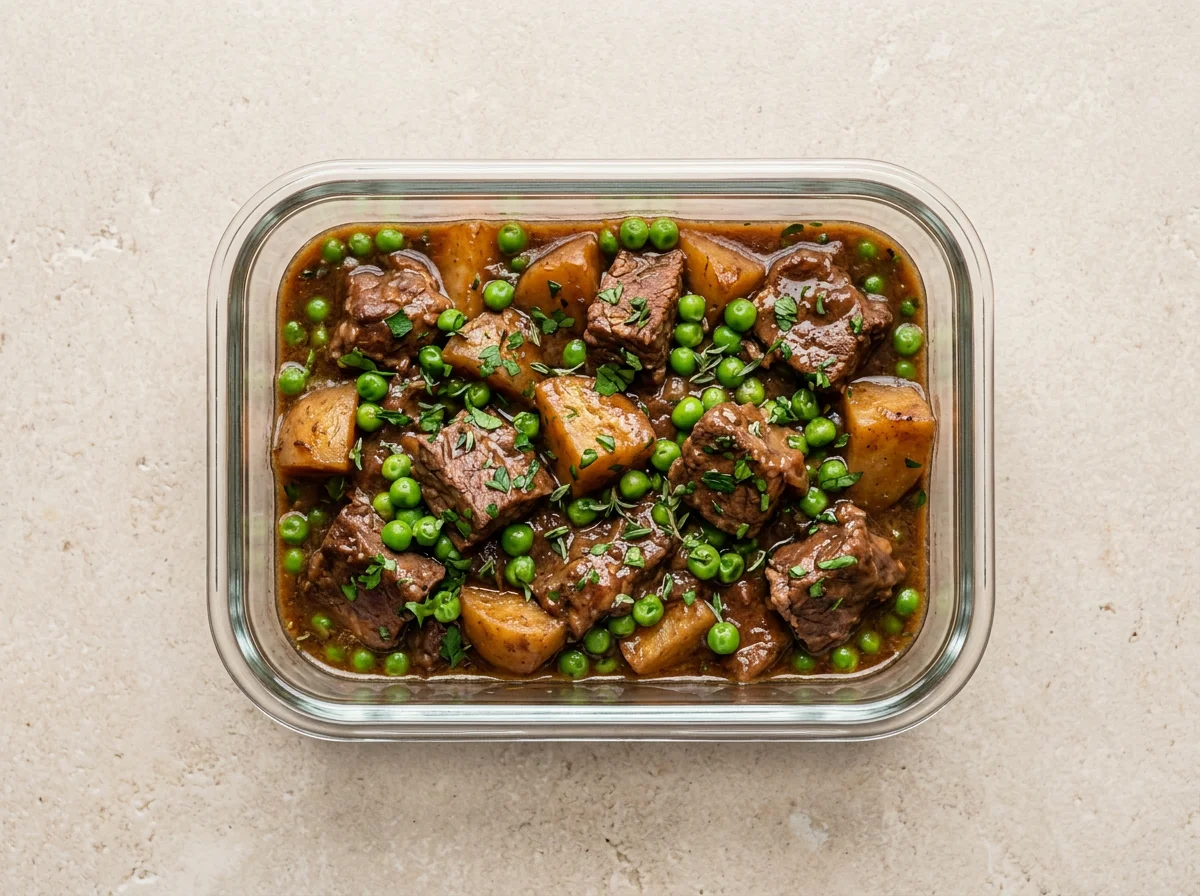 Estofado de ternera con patatas y guisantes