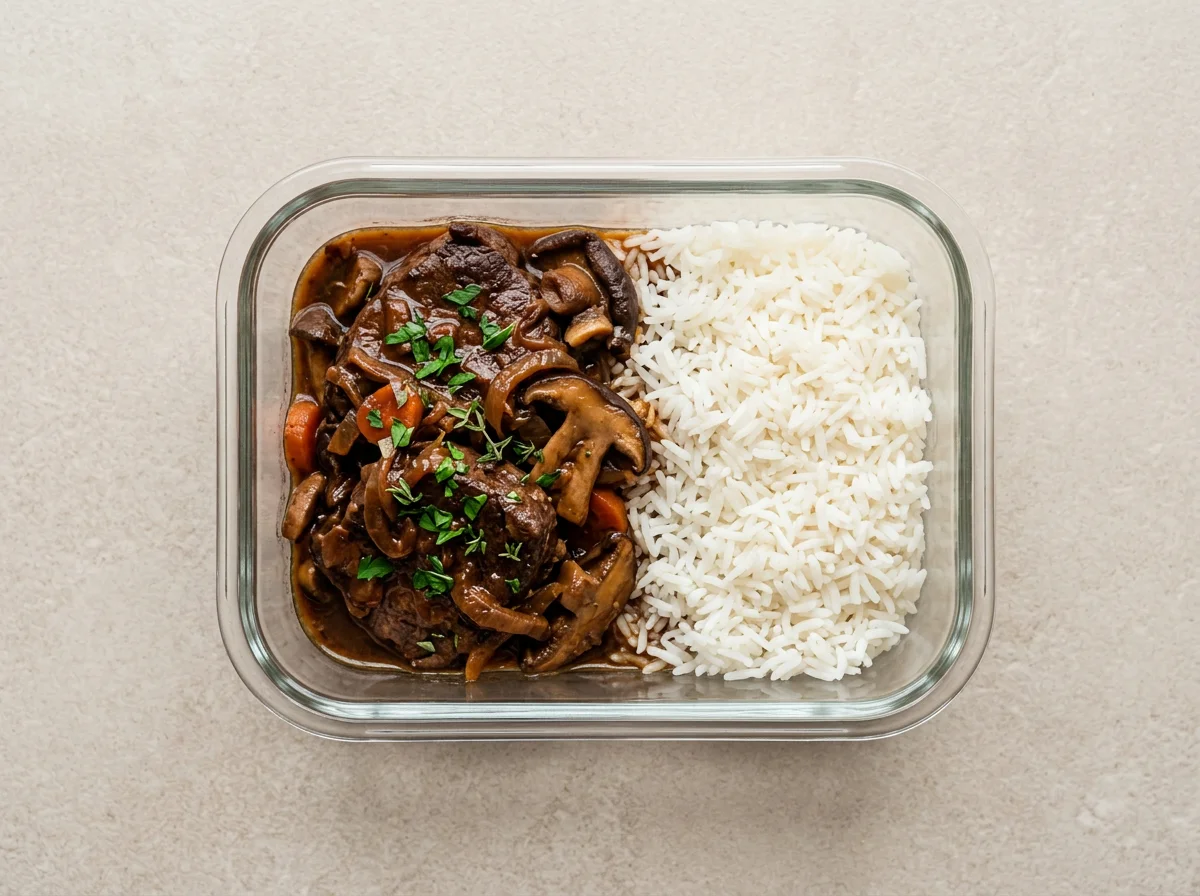Fricandó de ternera con arroz blanco