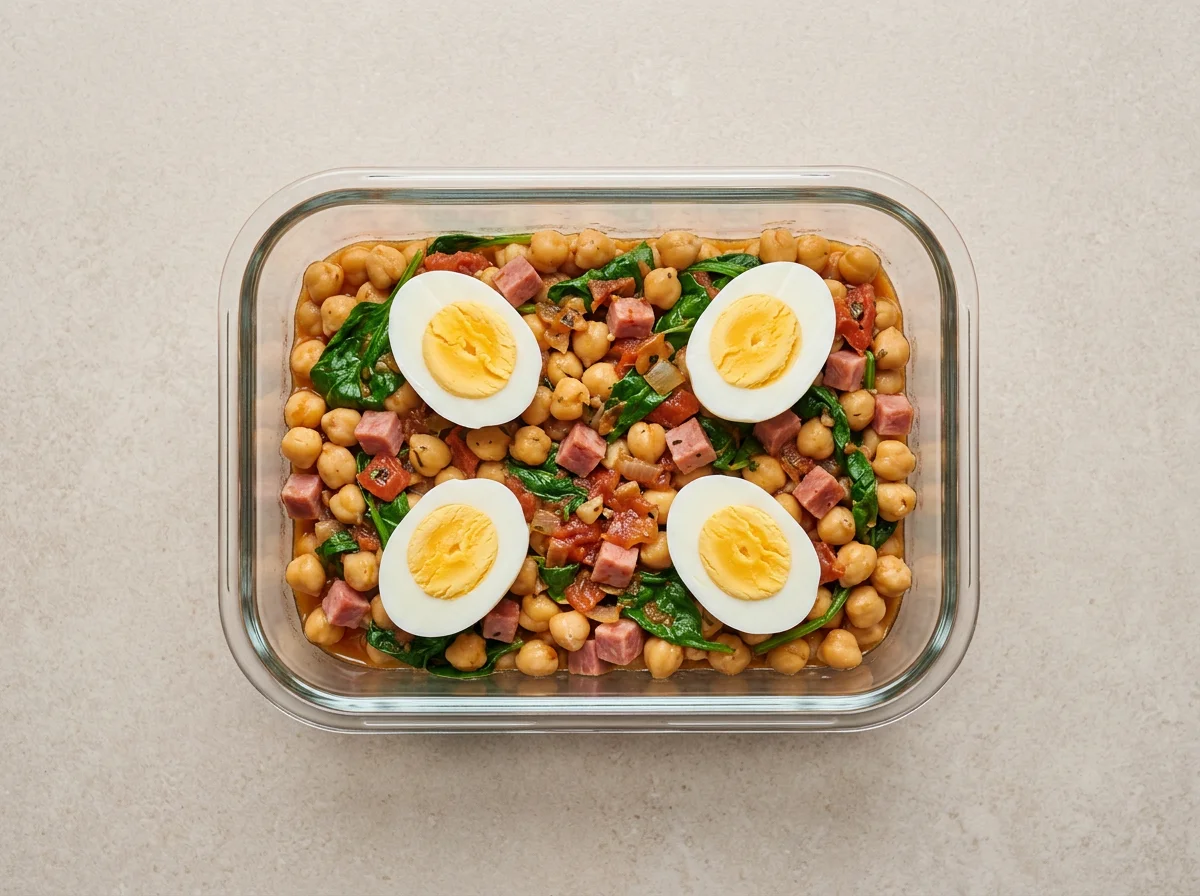 Garbanzos con jamón y espinacas
